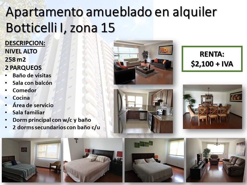 Apto Amueblado 3 Dorm En Alquiler Boticelli Zona 15