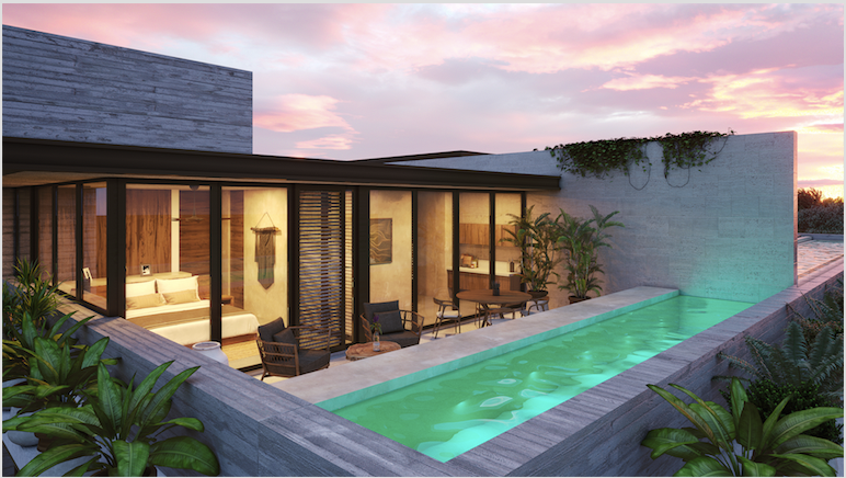 Penthouse de lujo con alberca privada, amenidades rooftop bar en Aldea Zama
