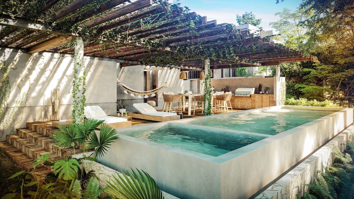 Casa 3 recamaras con jardin y alberca en venta en Aldea Zama Tulum