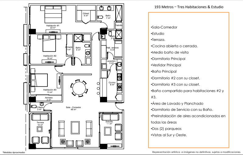 33 de 36: Apartamentos Modelo D
193 Metros – Tres Habitaciones & Est.