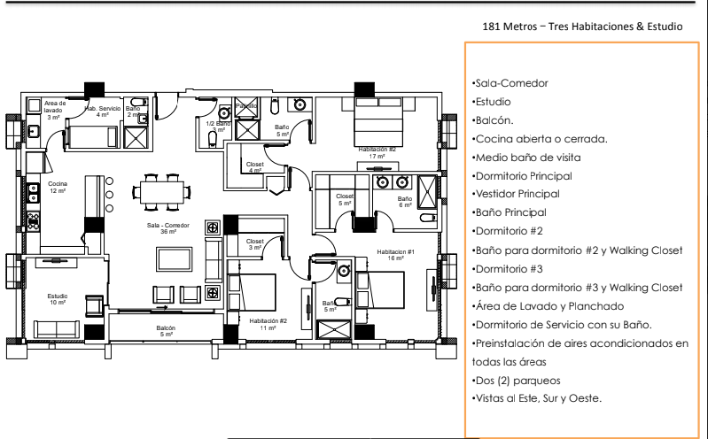 34 de 36: Apartamentos Modelo C 
181 Metros – Tres Habitaciones & Est.