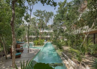 Departamento con areas verdes, alberca climatizada, en Aldea Zama