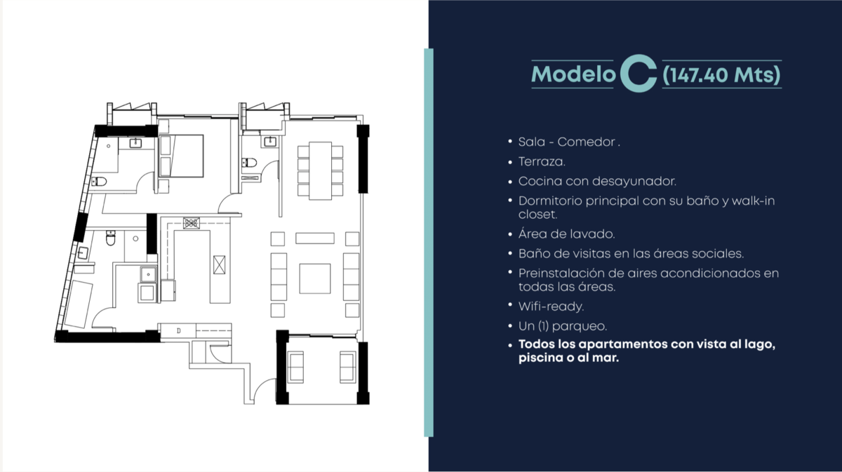31 de 42: Planta arquitectónica Modelo C - 1 habitación (147.40 m2)