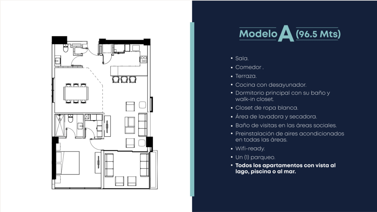 24 de 42: Planta arquitectónica Modelo A - 1 habitación (96.5 m2)