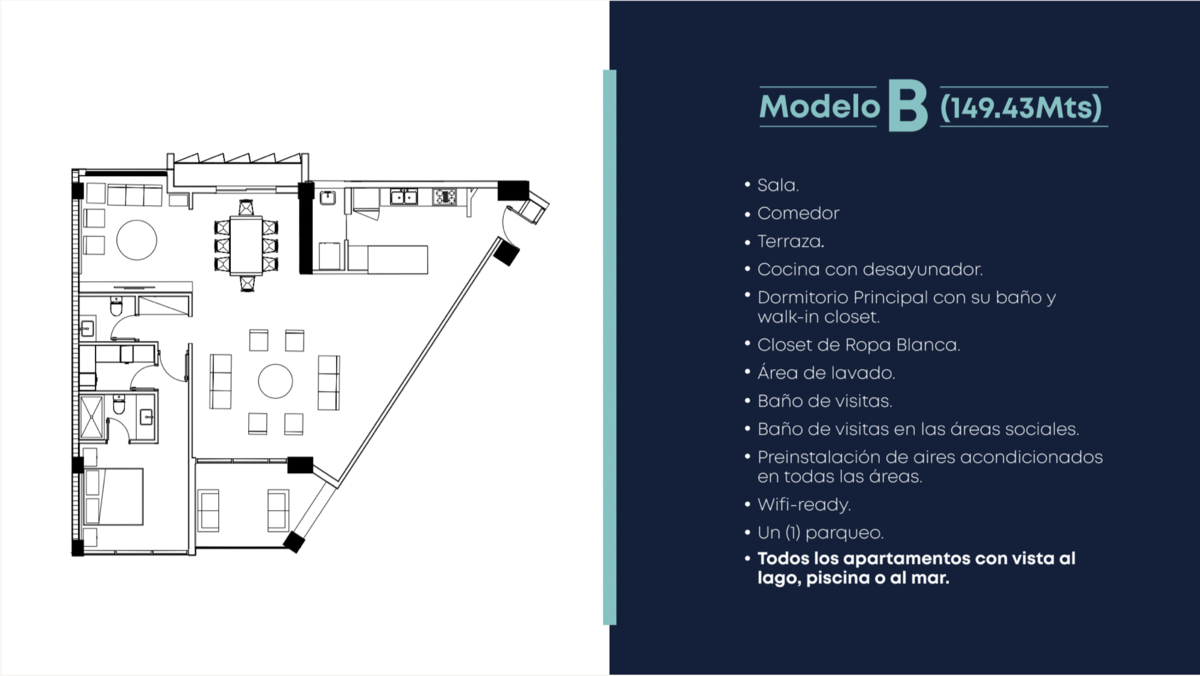 27 de 42: Planta arquitectónica Modelo B - 1 habitación (149.43 m2)