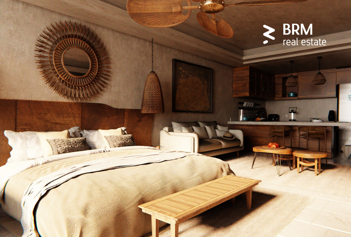 Bellísimo estudio de 46 m2 con balcón y alberca privada, situado en Tulum