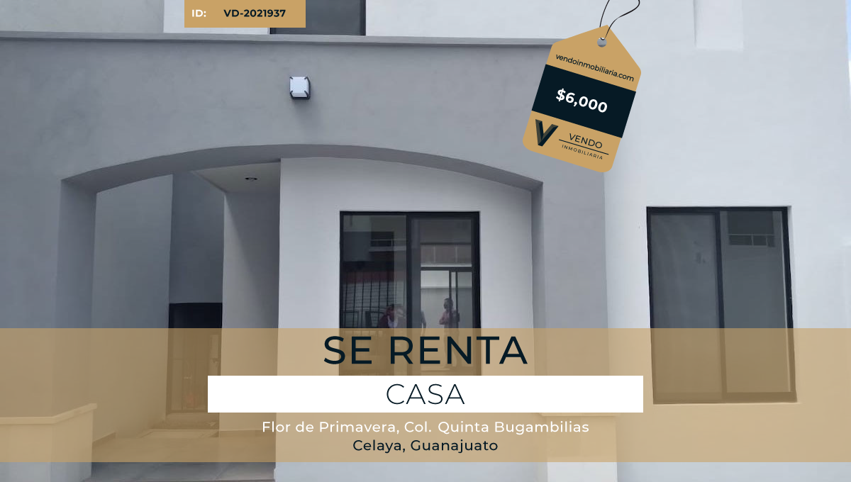 VD-2021937 Renta de Casa - 3 Recamaras, Colonia Quinta Bugambilias; Celaya  | EasyBroker