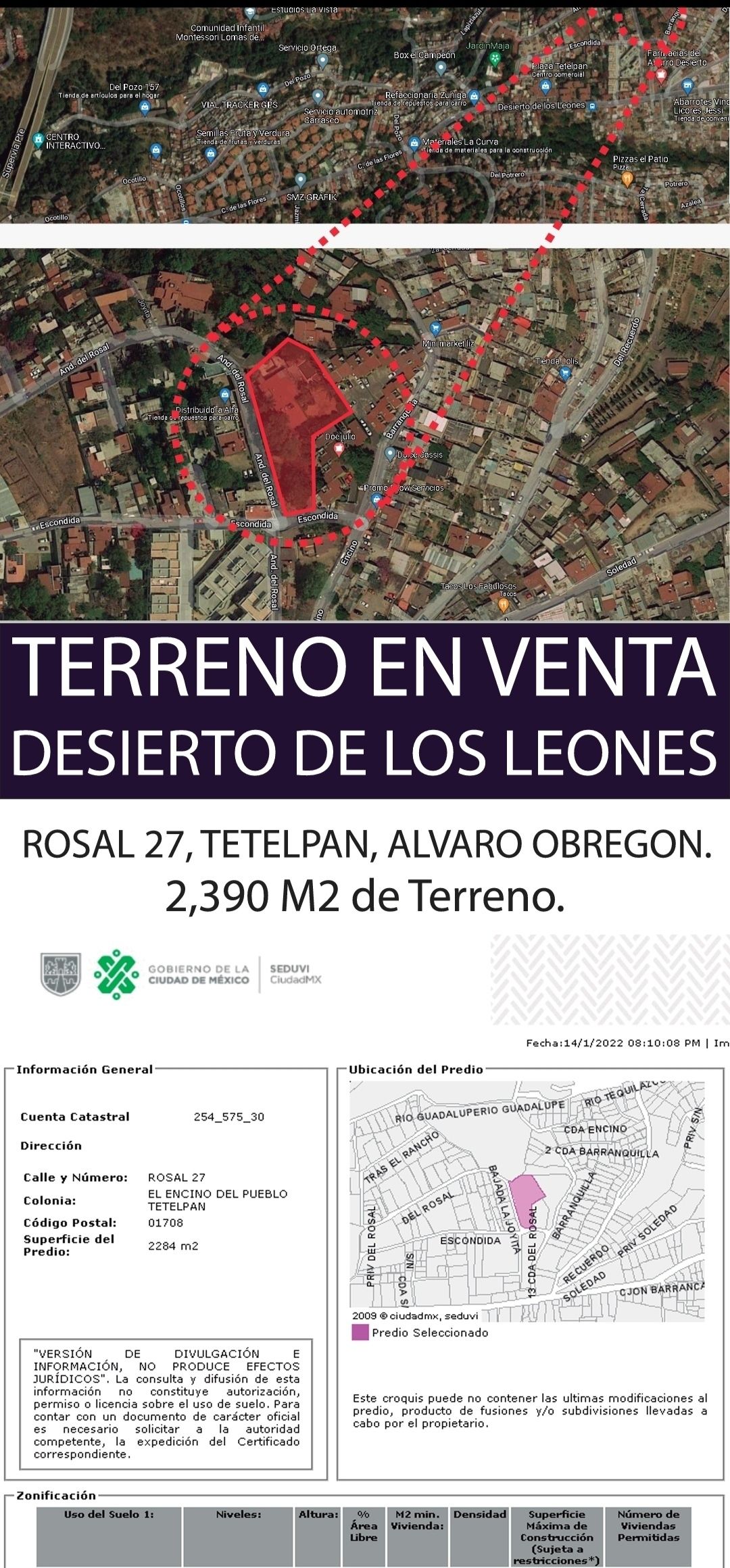 VENTA DE TERRENO EN DESIERTO DE LOS LEONES, ÁLVARO OBREGÓN.