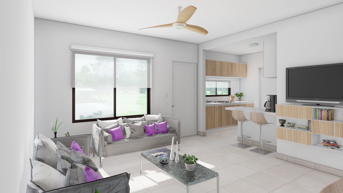 5 of 6: MODELO TERRA ACQUA, VISTA INTERIOR, SALA-COCINA.