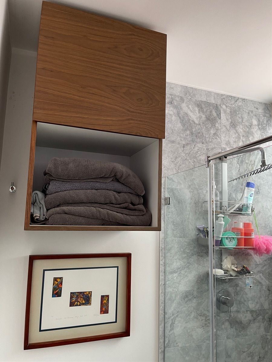 21 de 38: Detalle de espacios para guardar en baño