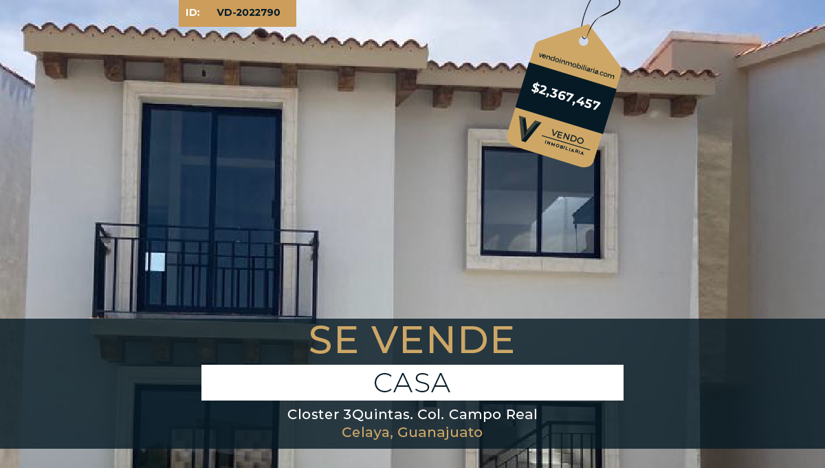 Venta de Casa - 3 Recamaras, Colonia Quintas Campo Real, Celaya VD-2022790