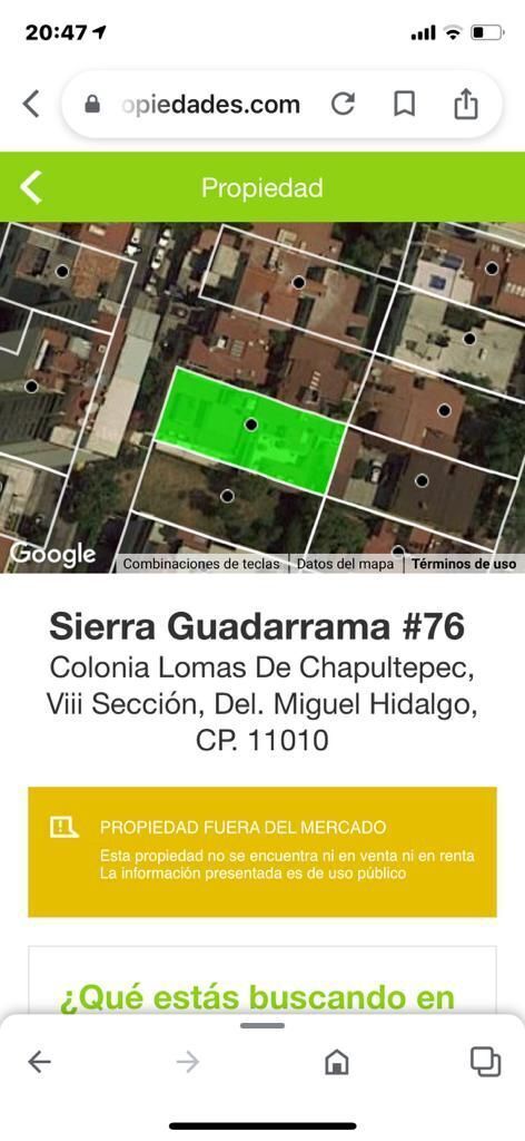 Venta Terreno / Lote Lomas de Chapultepec VII Sección - Miguel Hidalgo