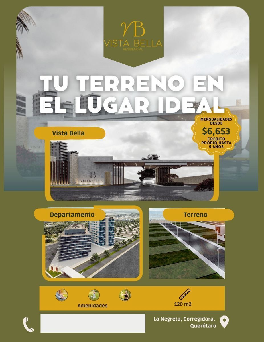 TERRENOS EN VENTA DE 120 M2, EN LA NEGRETA CORREGIDORA