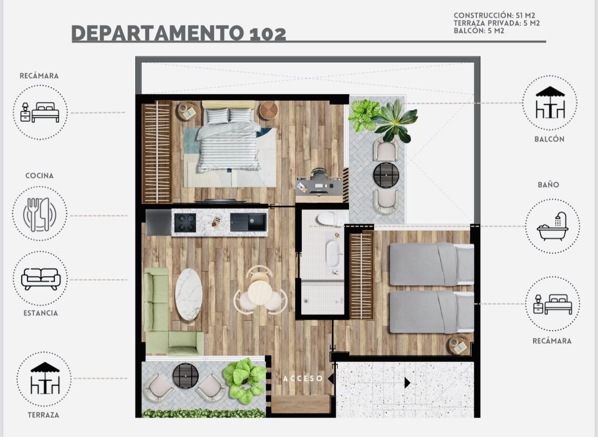 5 de 8: Departamento 102 interior