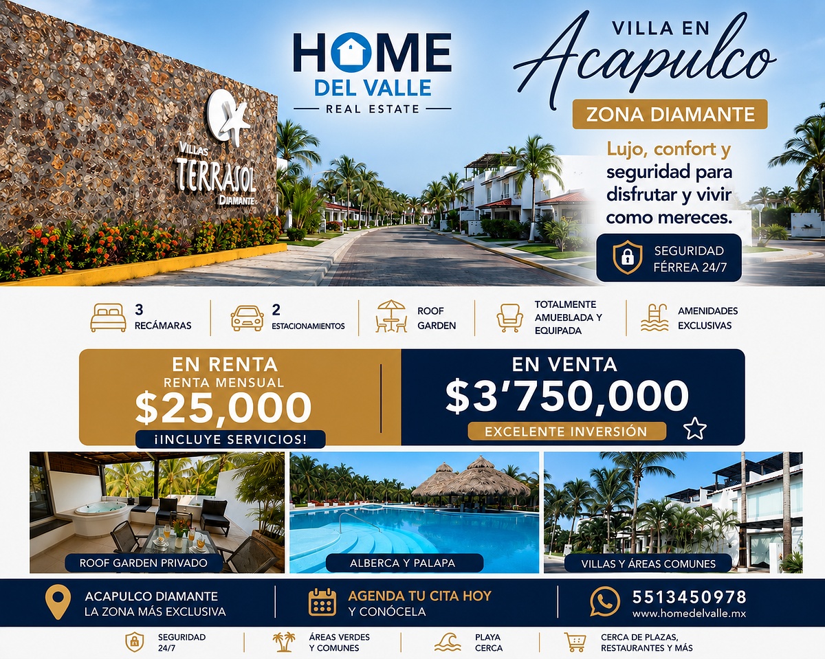 RENTA Y VENTA VILLA EN ACAPULCO DIAMANTE. SEGURIDAD Y AMENITIES, foto 1 de 20
