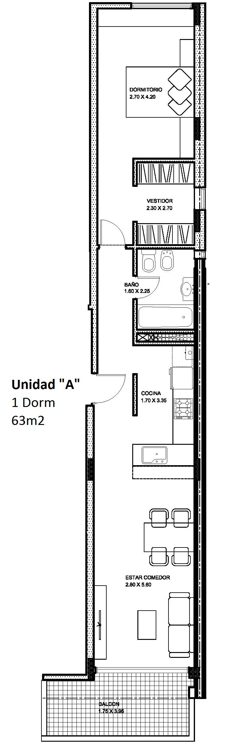 12 de 15: 1 Dormitorio A - 63m2