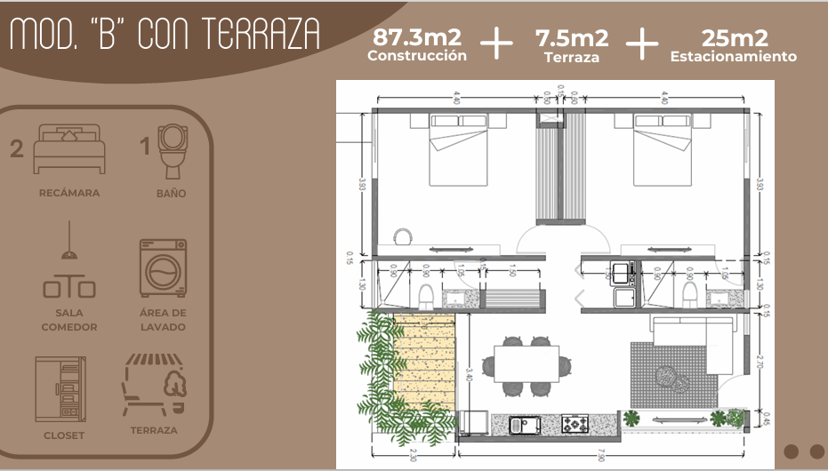 8 of 8: Mod. B / 2 recámaras