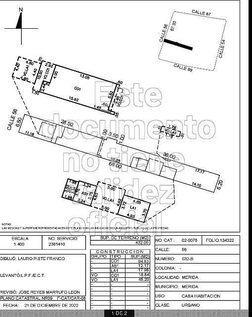 1 de 13: Plano catastral actualizado con dimensiones de la propiedad