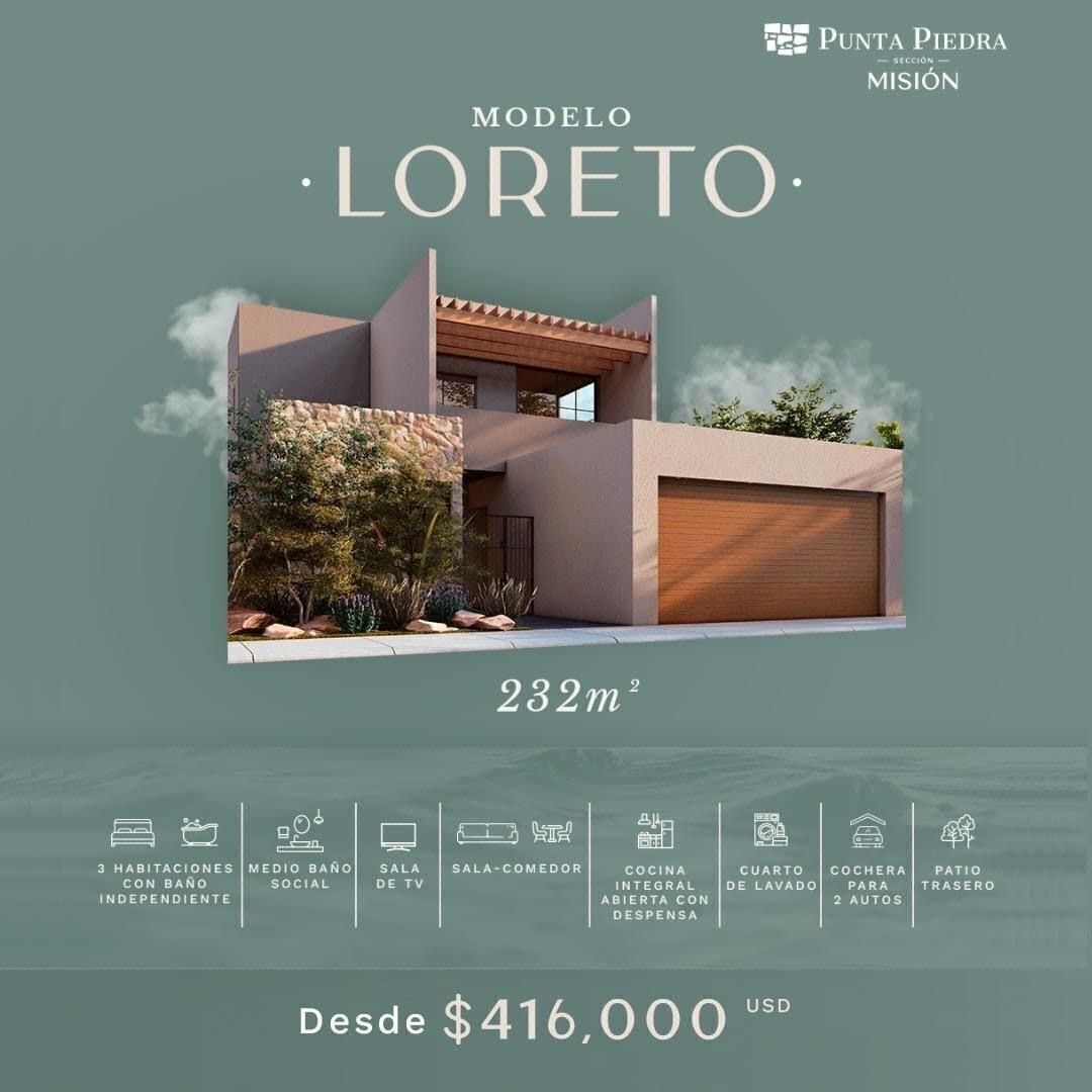 Hermosa Casa en Venta en Punta Piedra, Modelo Loreto, Ensenada, B.C.