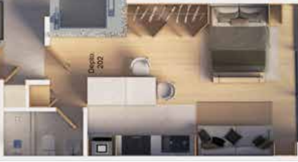 5 of 5: Diseño del Departamento 202 y Zona ext. Elevador-Pasillo