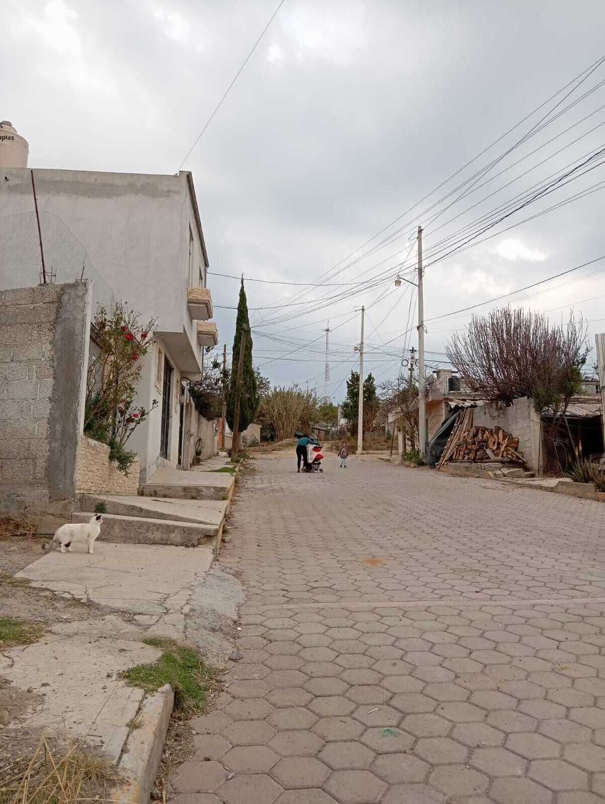 Calle adoquinada, hay alumbrado público