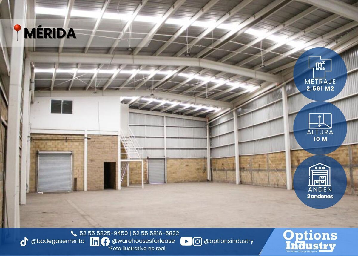 1 de 3: Renta de nave con altura ideal para almacenamiento en Merida