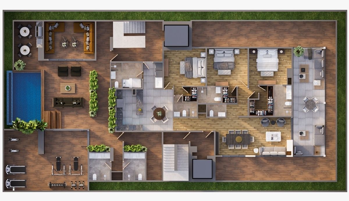 7 de 7: Planta amueblada Area social y 2do.nivel