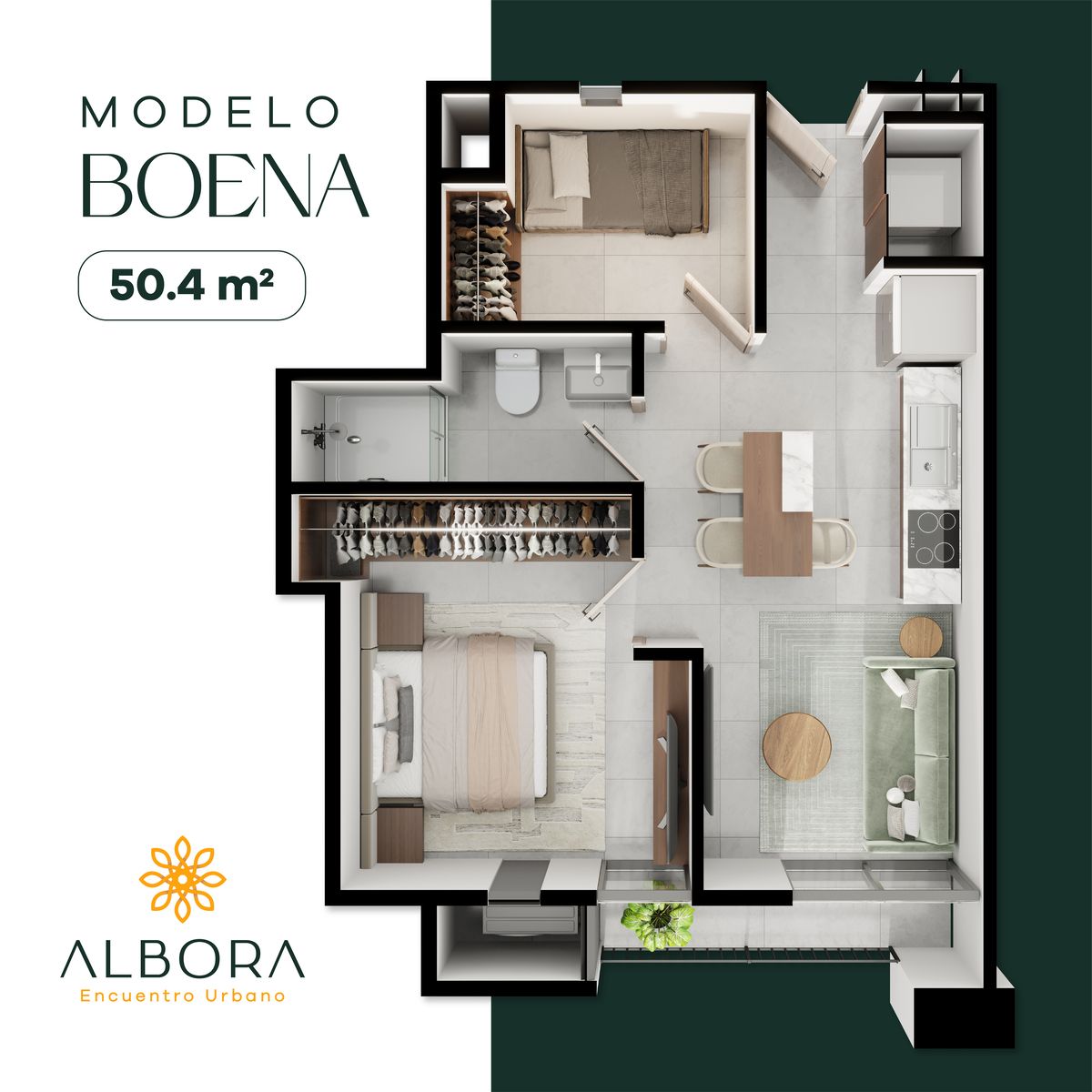 2 de 10: Distribución interior del Modelo BOENA 50m²