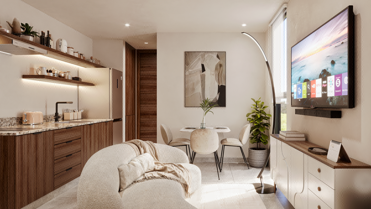 Departamento en Venta de 1 Recámara en Livia, Santa Rita Cholul