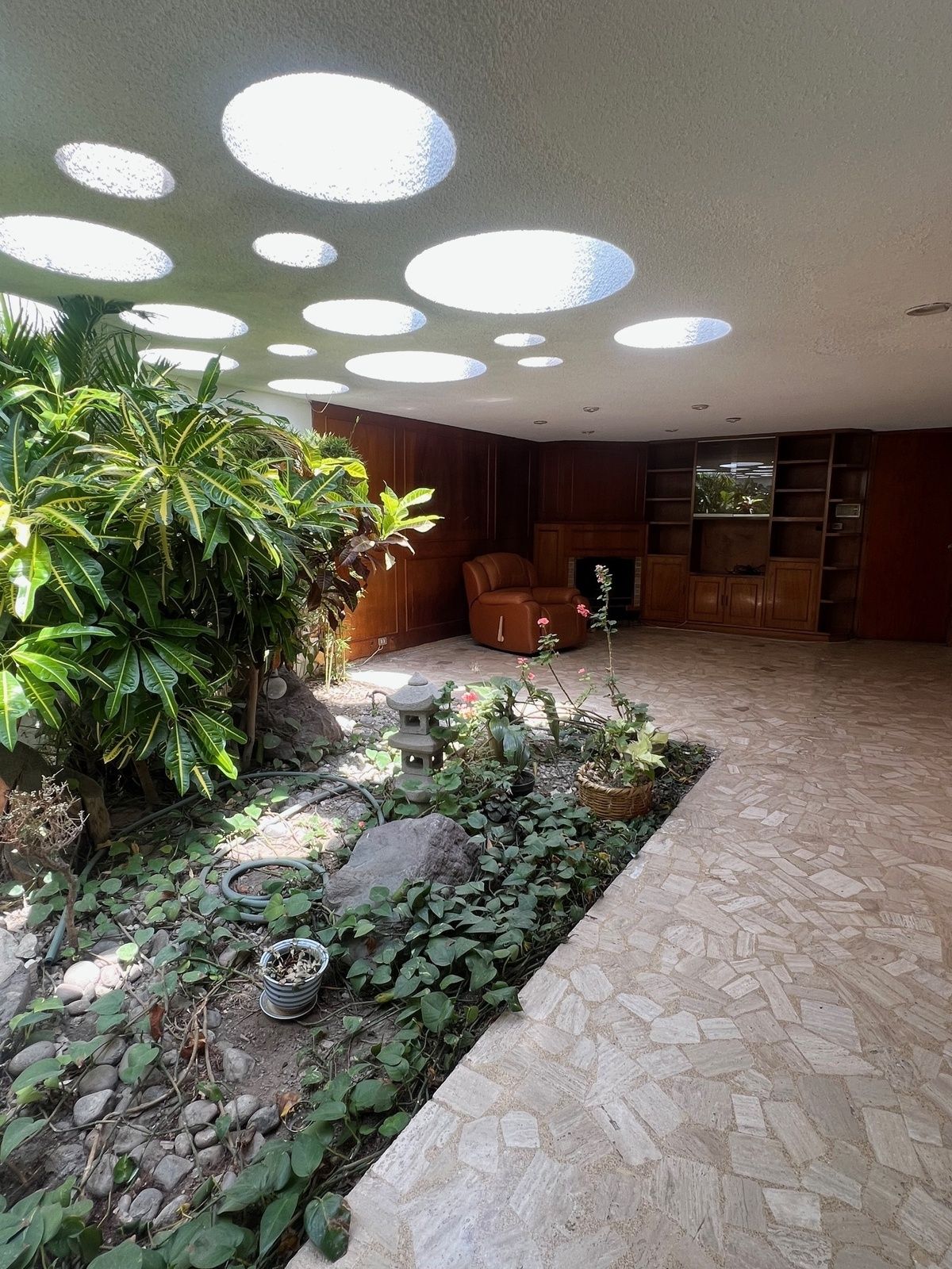 jardin interior y cuarto de tv