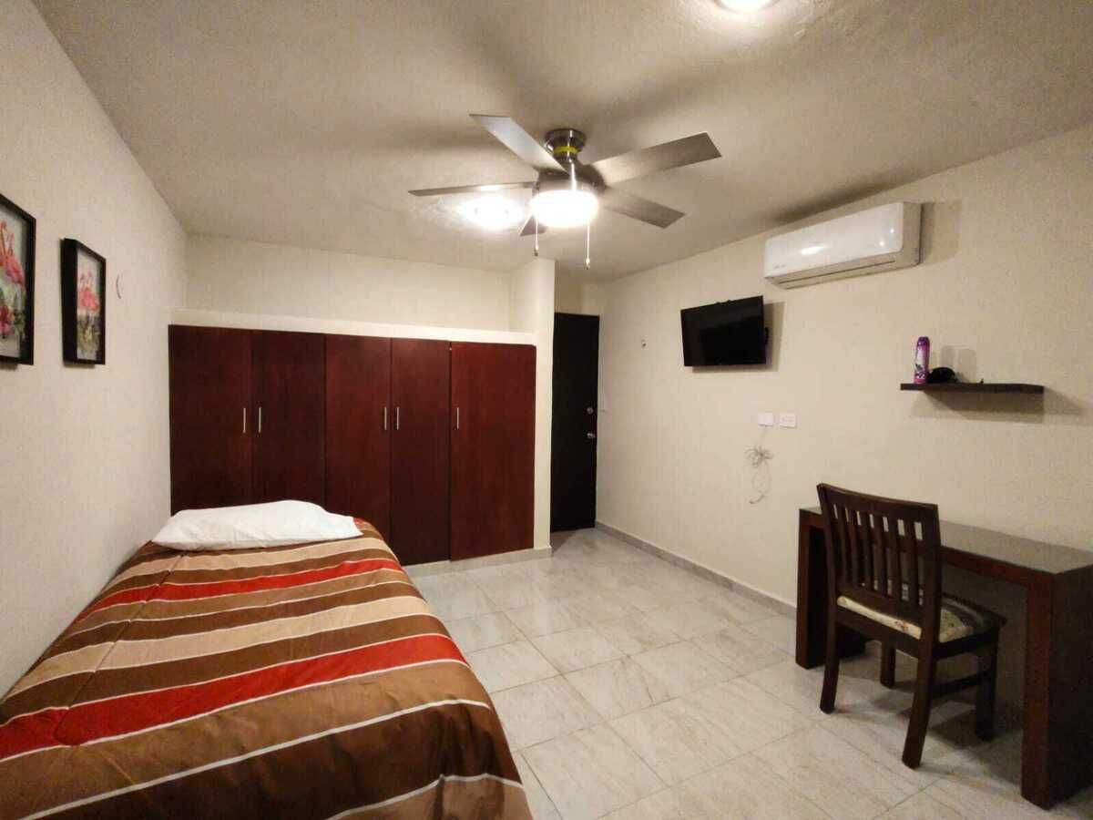 1 of 8: Estudio con cama, mesa de trabajo, A/A, closet, TV