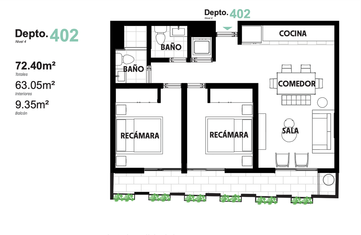 19 de 21: Distribución 72.4 m2