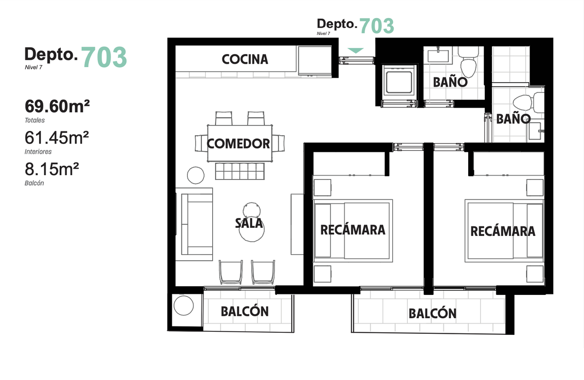 20 de 21: Distribución 69.6 m2