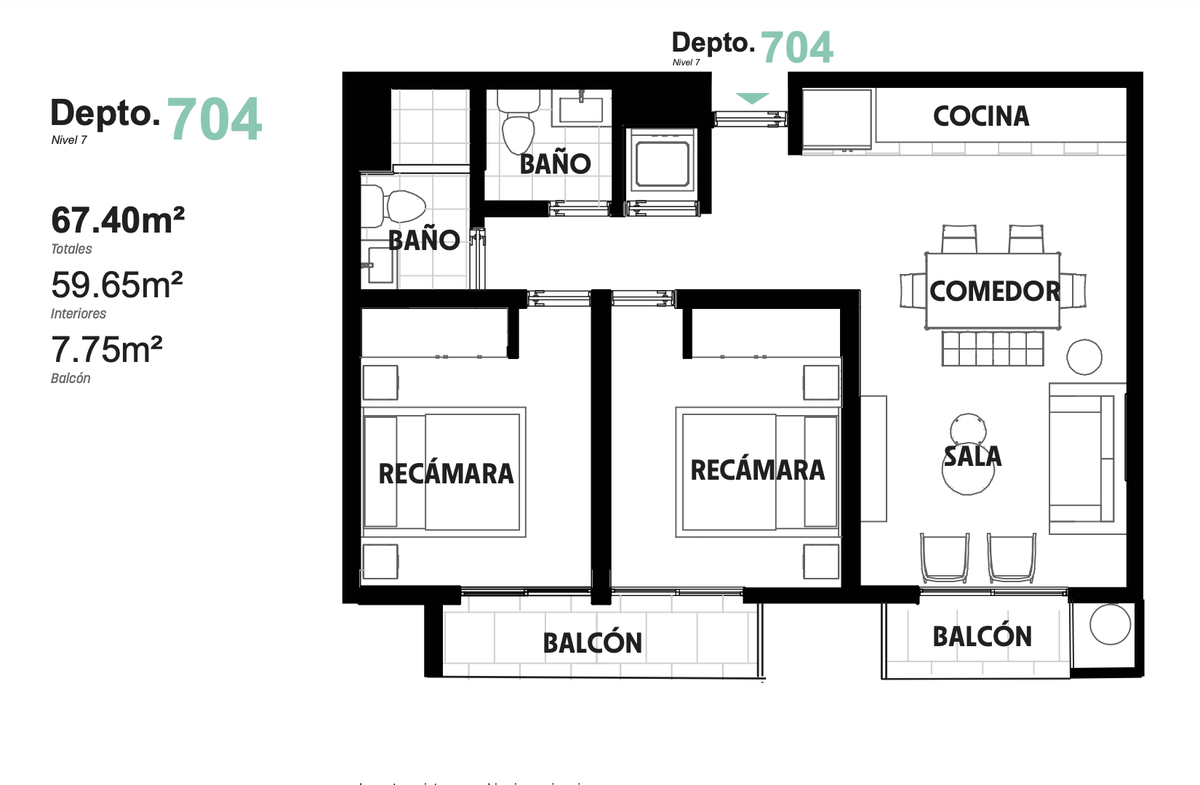 21 de 21: Distribución 67.4 m2