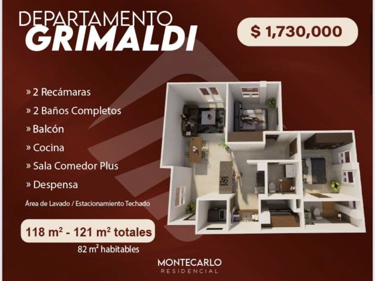 Modelo de Departamento Grimaldi ubicado en Montecarlo Residencial en Preventa