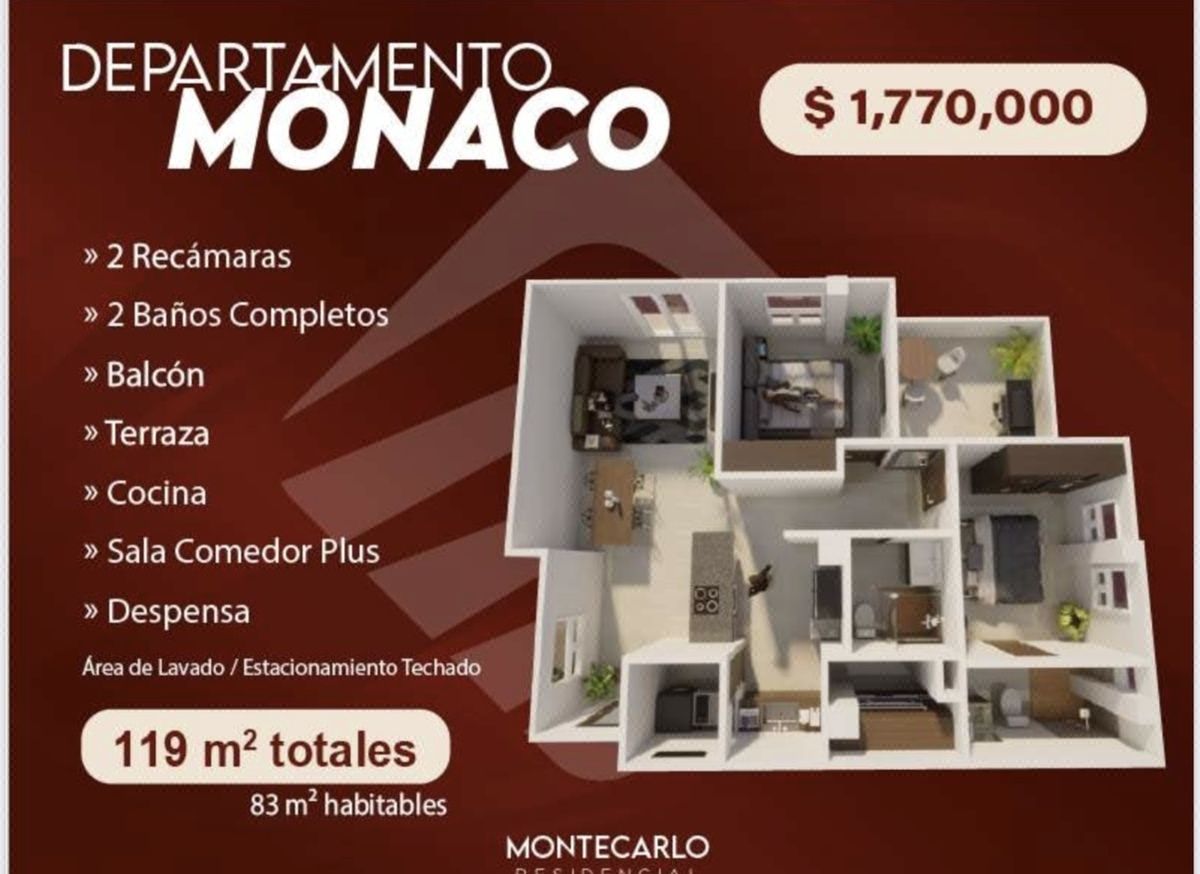 Modelo de Departamento Monaco ubicado en Montecarlo Residencial en Preventa