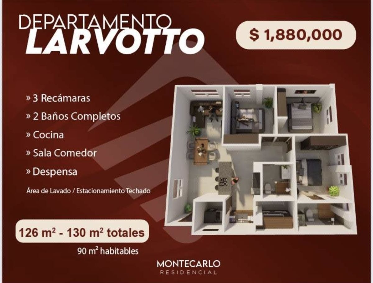 Modelo de Departamento Lavortto ubicado en Montecarlo Residencial en Preventa