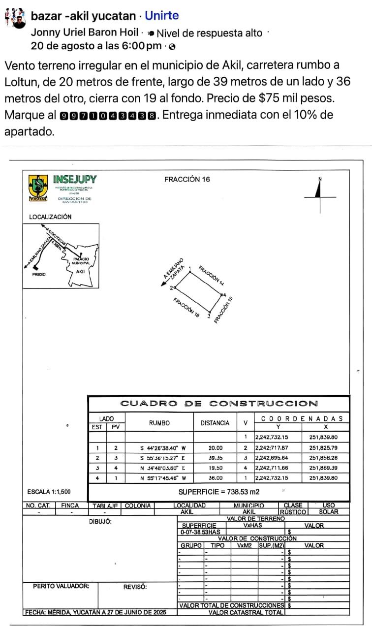Venta Terreno Akil