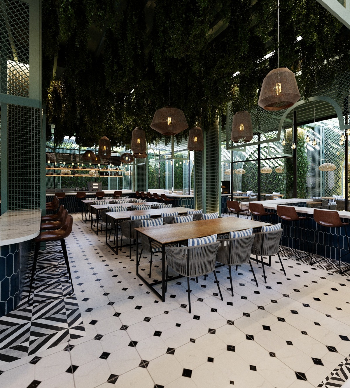 3 de 12: Area de mesas en zona de restaurantes