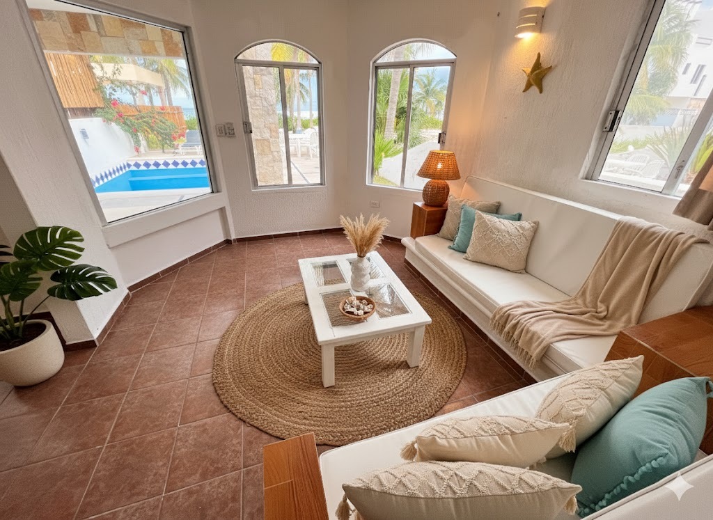 12 de 29: Sala con vista a la terraza y al mar