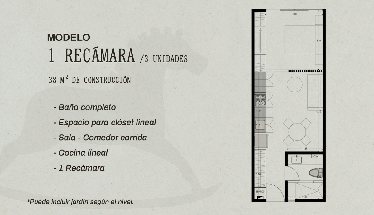 3 de 14: PLANO ARQ MODELO DE 1 HABITACION.