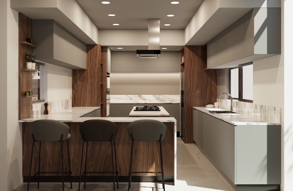 4 of 4: Cocina equipada con isla y alacena