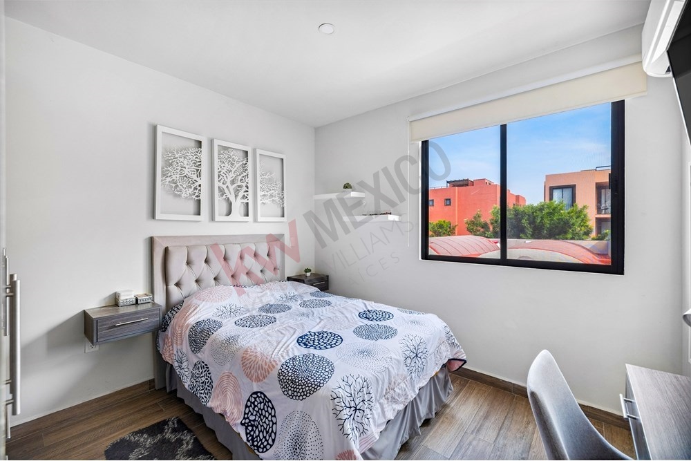 15 of 27: Bright Bedroom, Floating Nightstands, Large Picture Window.