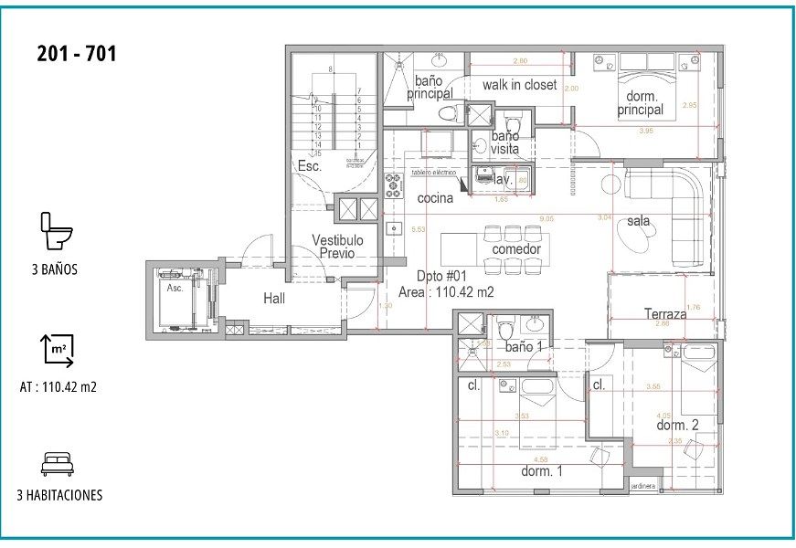 5 de 8: Plano flat Departamentos 201-701