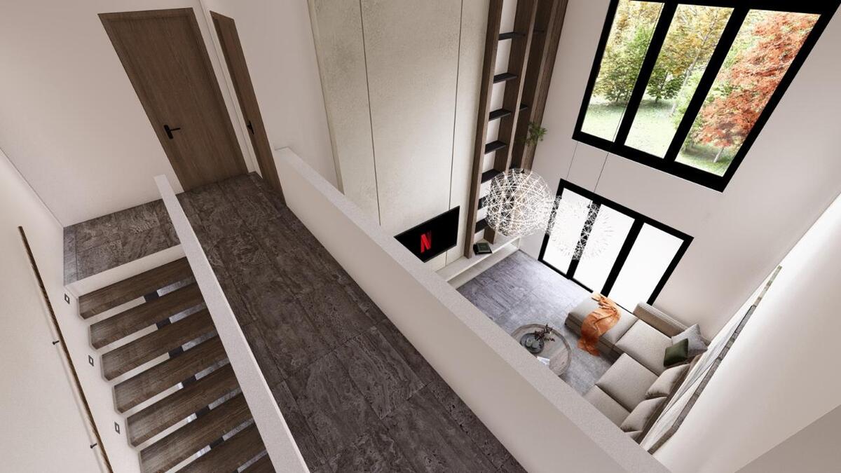 9 of 9: Pasillo superior con vista a sala doble altura