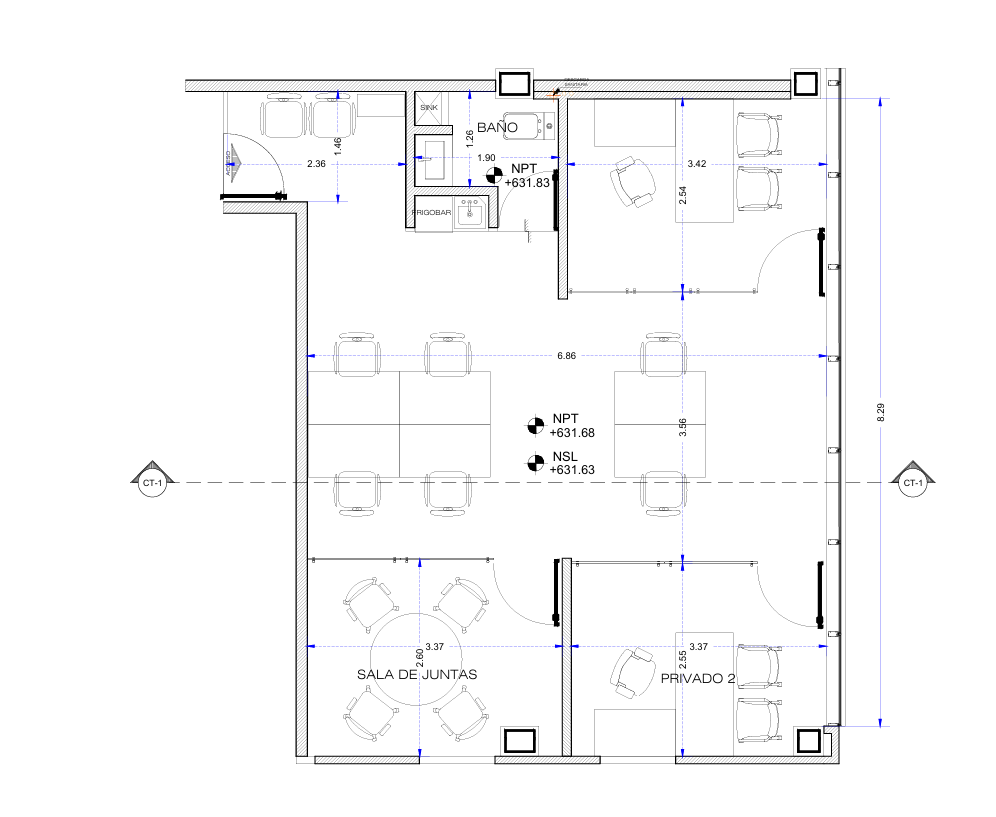 13 de 17: Plano de distribución de la oficina AMUEBLADA