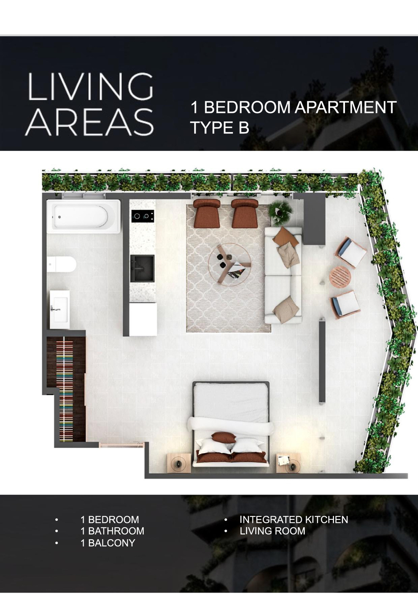 4 de 19: Apartamento 1 Hab. Tipo B
Balcon/ Cocina Integrada/ Sala