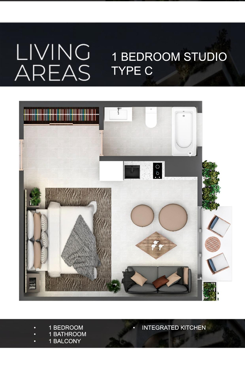 5 de 19: 1 Hab. Tipo C Estudio, baño, balcon