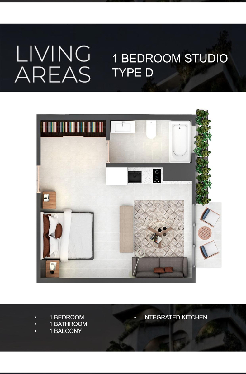 6 de 19: 1 Hab. estudio tipo D, baño, balconcillo, cocina integrada