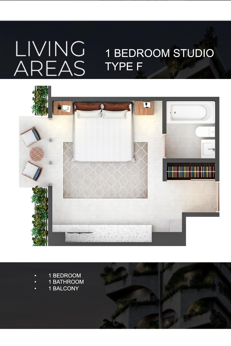 7 de 19: 1 Hab. Tipo F, baño, Balcon